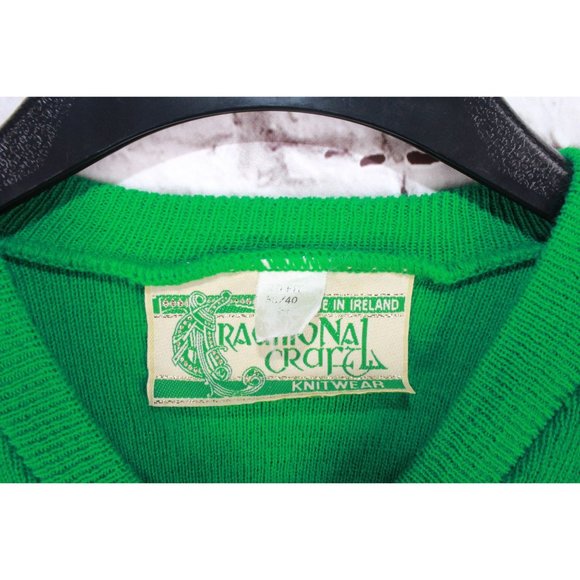 Vintage Traditional Craft Green Knitwear Ireland Logo V-Neck Sweater 38-40 - Picture 4 of 9